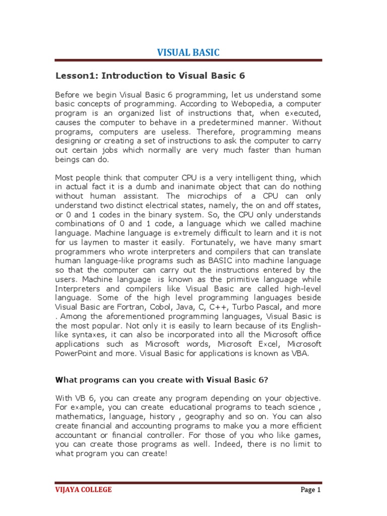 Visual Basic Notes | PDF | Visual Basic For Applications | Computer ...