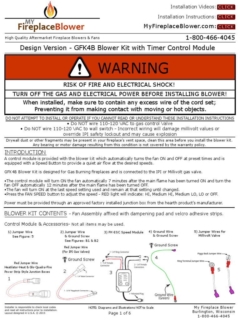 GFK4B GFK4 Fireplace Blower Fan Kit Installation Instructions Guide