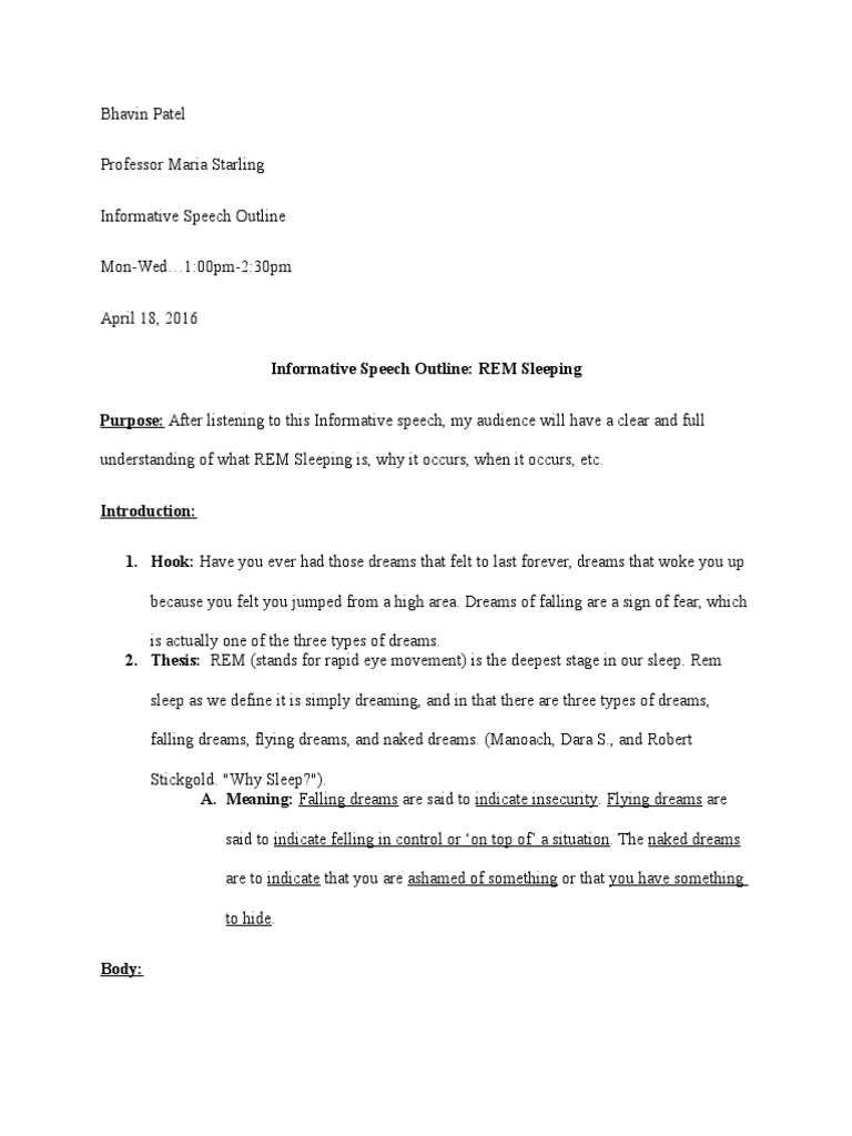 Informativespeechoutline Dream Rapid Eye Movement Sleep