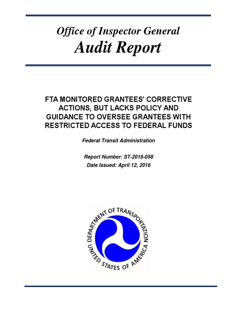 FTA Grantee Oversight Audit Findings | PDF | Administration Of Federal ...