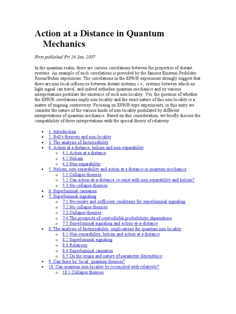 Action at A Distance in Quantum Mechanics | PDF | Quantum Entanglement ...