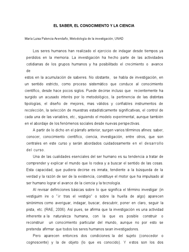 El Saber, El Conocimiento y La Ciencia | PDF | Conocimiento | Science