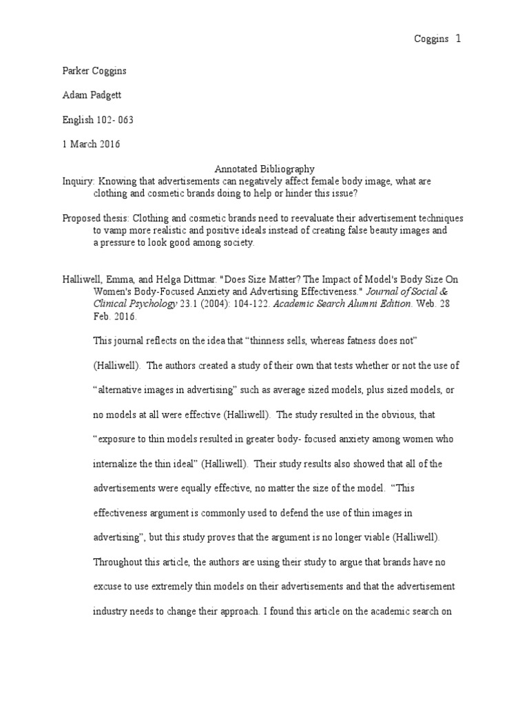 Annotated Bibliography Rough Draft | PDF | Photo Manipulation | Body Image