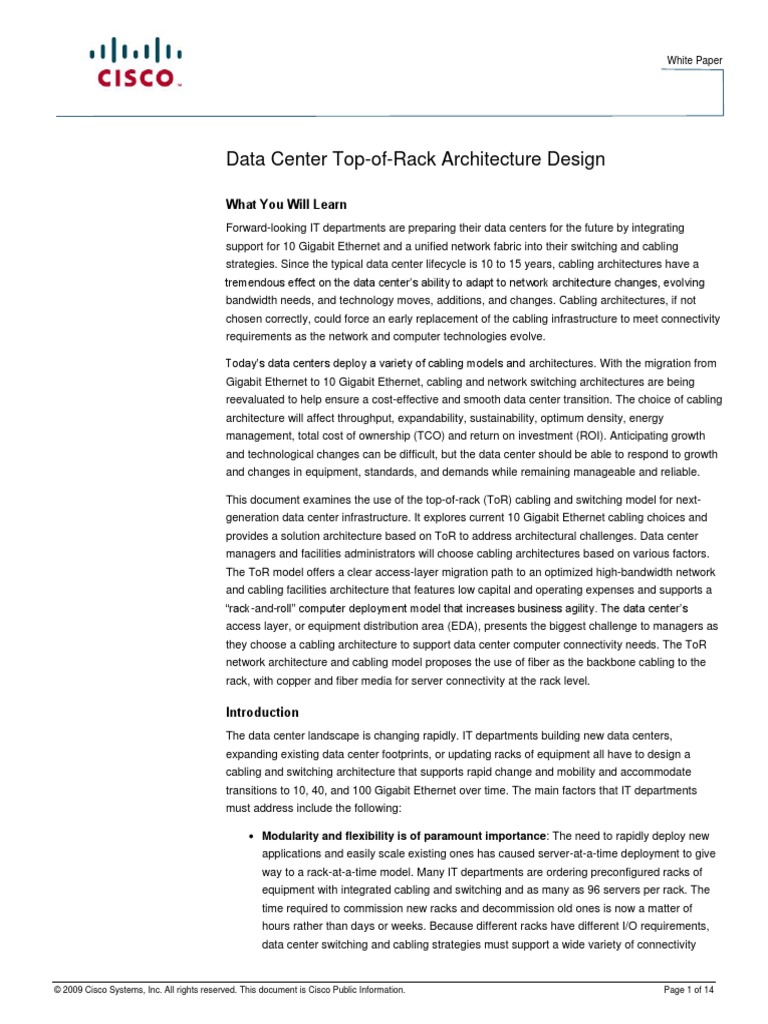 CISCO - Data Center Top-Of-Rack Architecture Design | PDF | Data Center ...