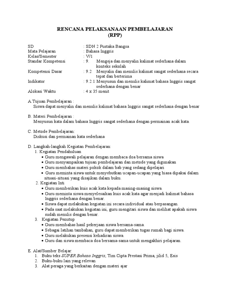Rpp Bhs Inggris Micro Teaching