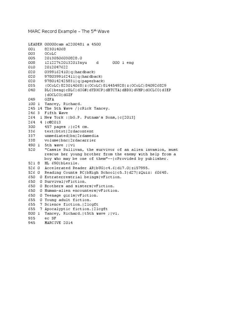 Marc Record Example PDF
