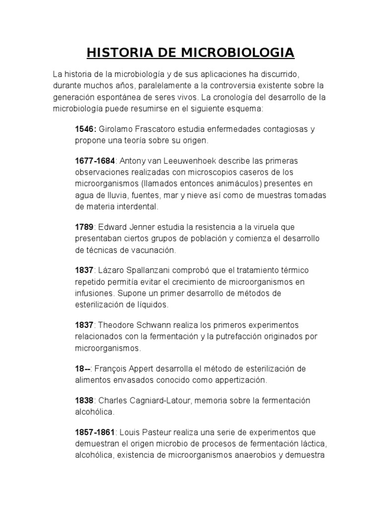 Historia de la Microbiología | PDF | Microbiología | Microorganismo