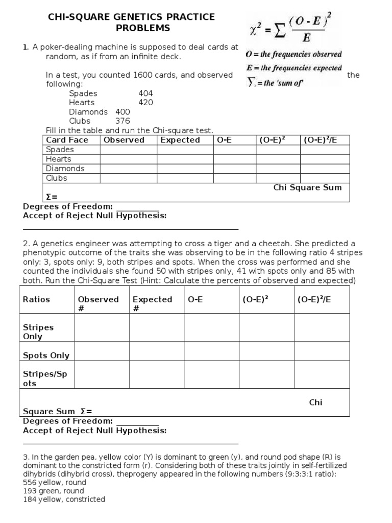 Chi Square Genetics Practice Problems Worksheet.20  PDF Within Genetics Practice Problems Worksheet