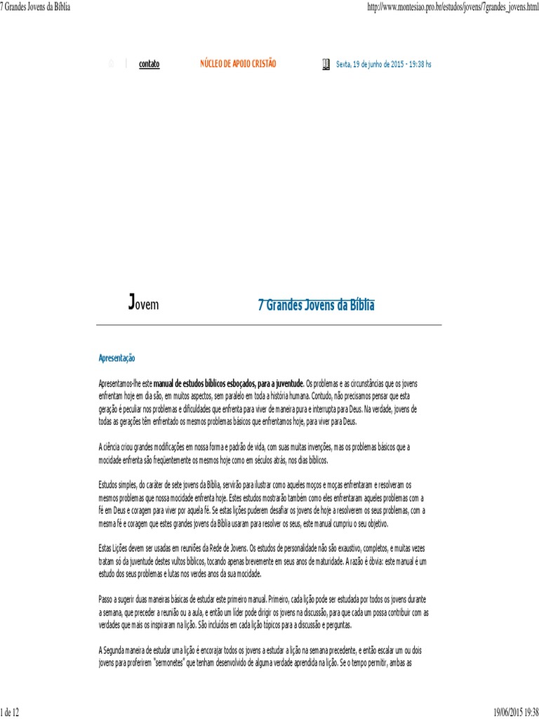 7 Grandes Jovens Da Bíblia | PDF | Daniel (personagem Bíblica) | Livro ...