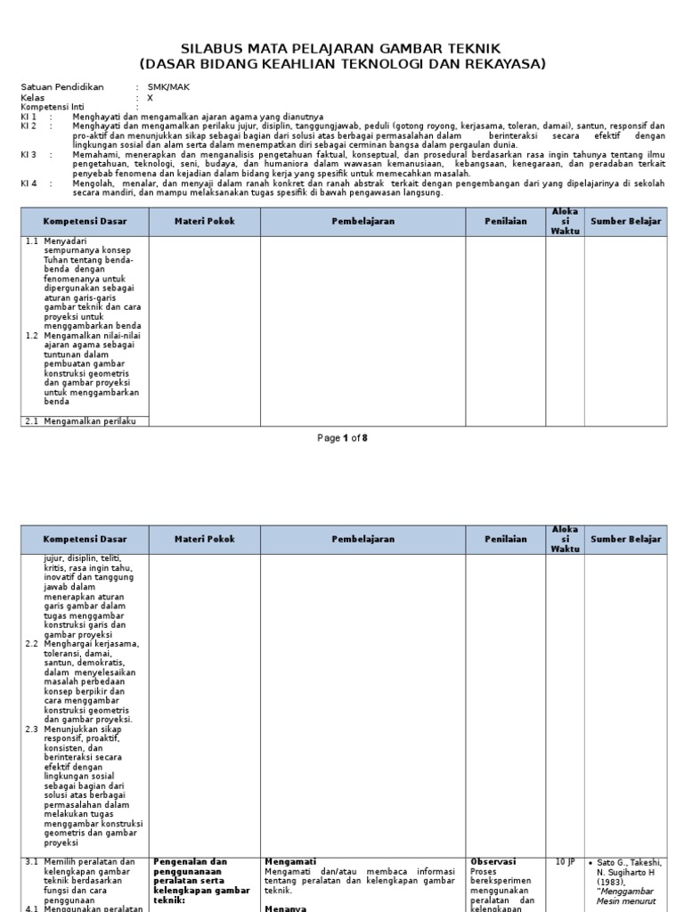 Silabus Gambar Teknik Kelas X Final 120713 Silabus Gambar Teknik Kelas X Final 120713