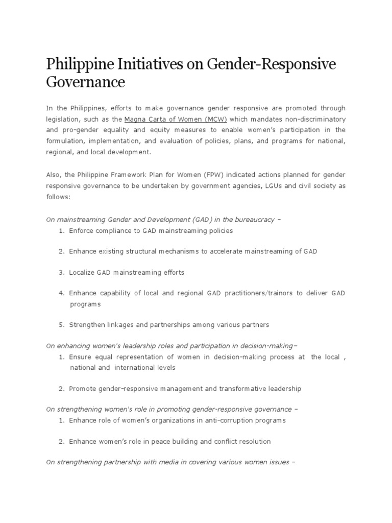 Philippine Initiatives On Gender | PDF | Sustainability | Sustainable ...
