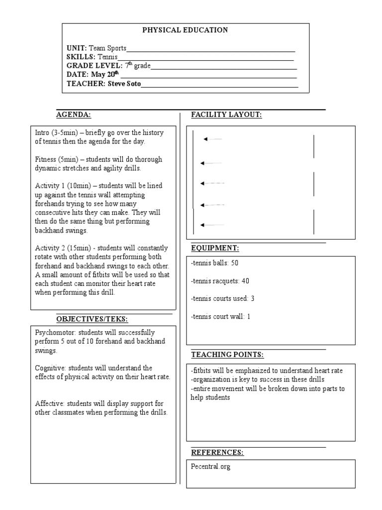 Tennis Lesson Plan Tech Pdf