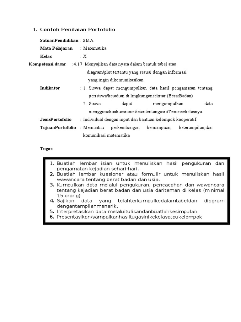 Contoh Penilaian Portofolio Matematika Sma Pdf