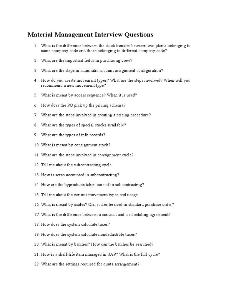 Material Management Interview Questions | PDF | Inventory | Valuation ...