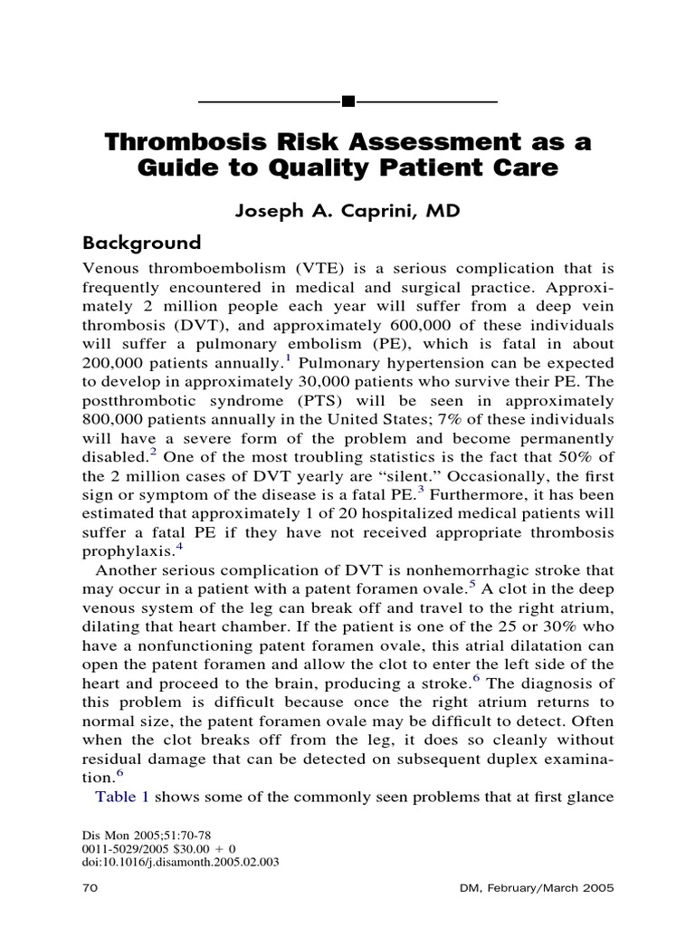 Thrombosis Risk Assessment As A Guide To Quality Patient Care | PDF ...