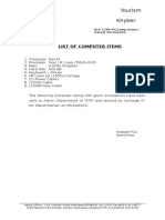 Tourism Corporation Khyber Pakhtunkhwa: List of Computer Items