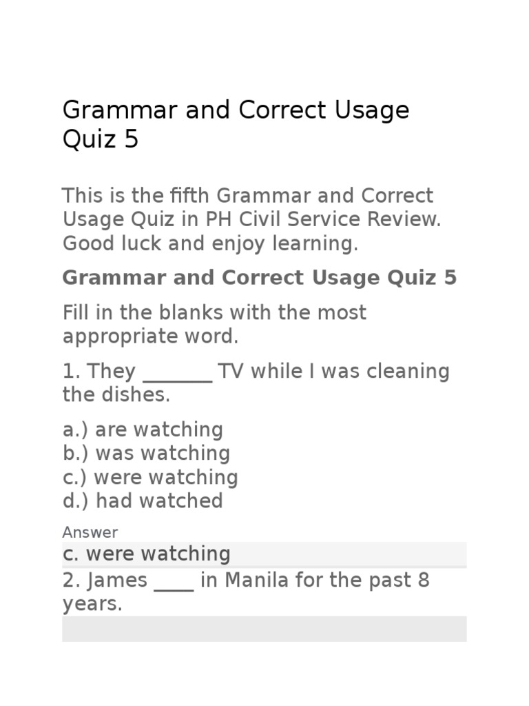 Grammar And Correct Usage Quiz 5 PH Civil Service Exam Reviewer