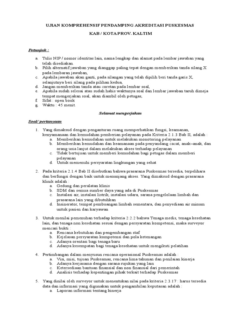 Ujian Komprehensif Pendamping Akreditasi Puskesmas