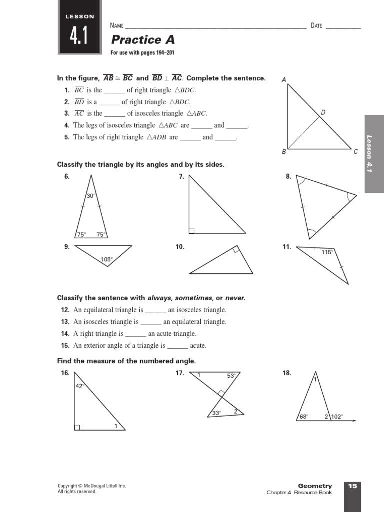 Geometry Chapter 4 Worksheets Pdf Triangle Rectangle