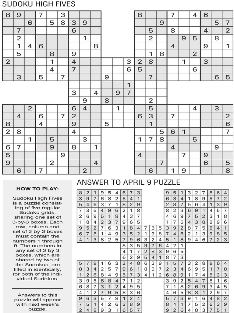 printable sudoku high five april 16