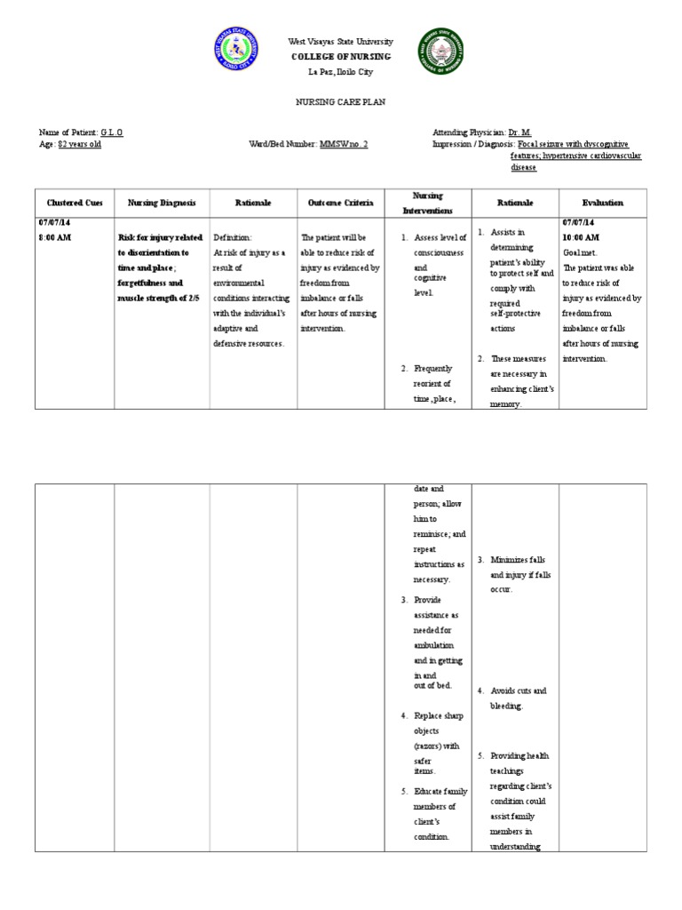 Risk For Injury NCP Nursing Risk