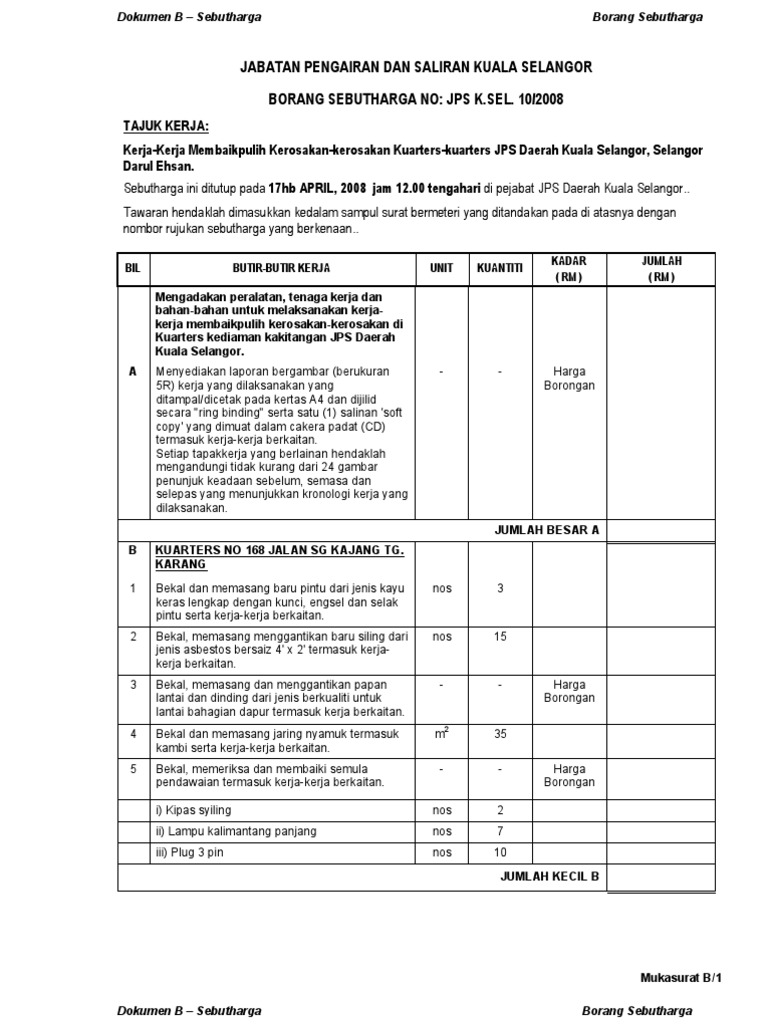 Borang Sebutharga Jps Pdf