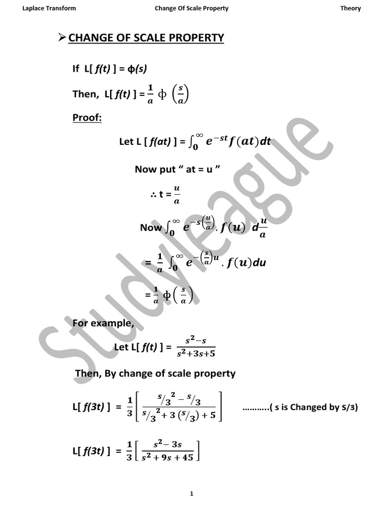 Change of Scale Property in Laplace Transform | PDF