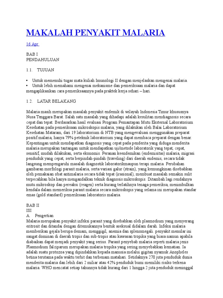 Makalah Penyakit Malaria
