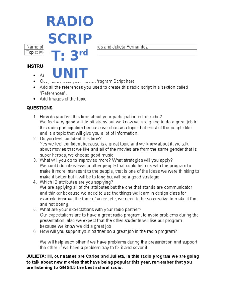 Radio Script Document 3rd Unit | PDF | Leisure