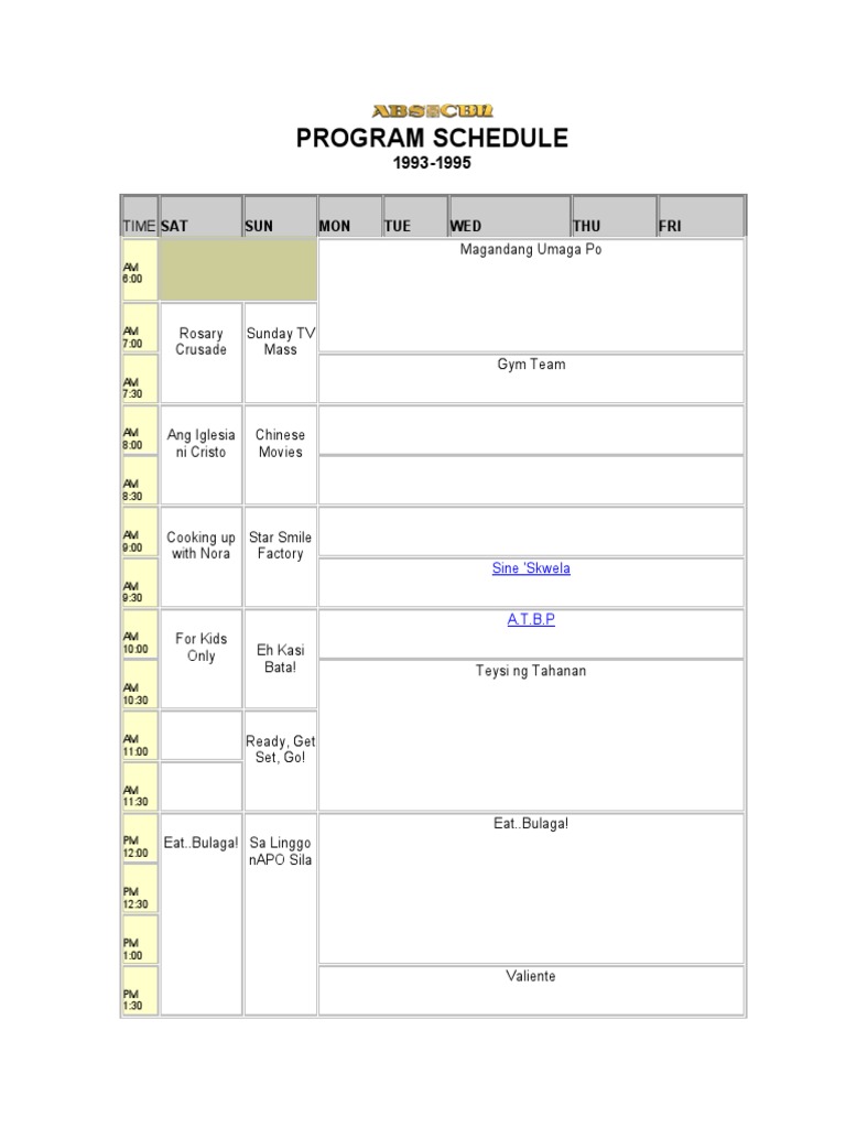ABSCBN Schedule (19931995) PDF Broadcasting Companies Listed On The Philippine Stock