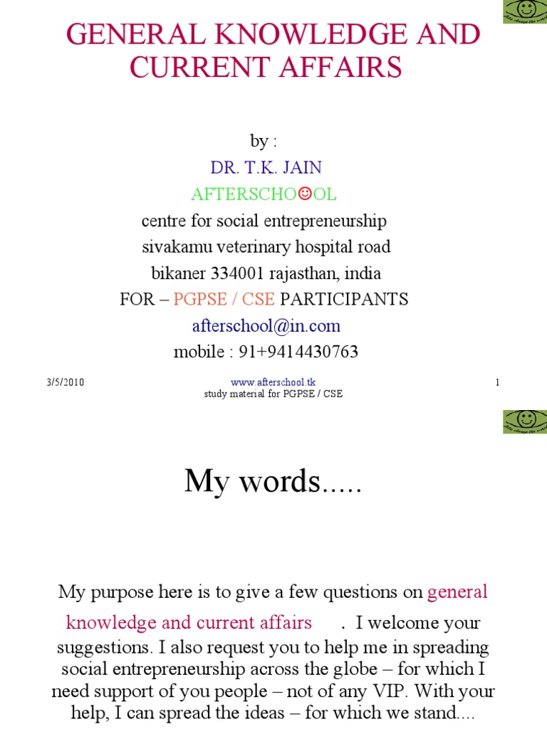 General Knowledge and Current Affairs | PDF