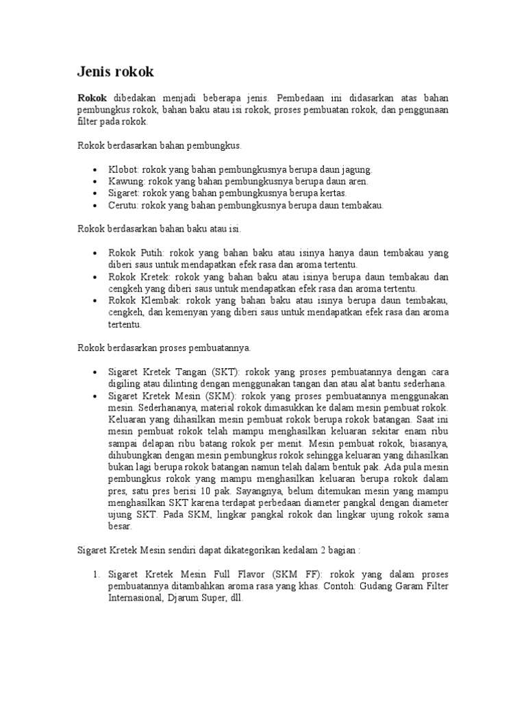 Jenis-Jenis Rokok dan Kategorinya | PDF | Griya & Taman