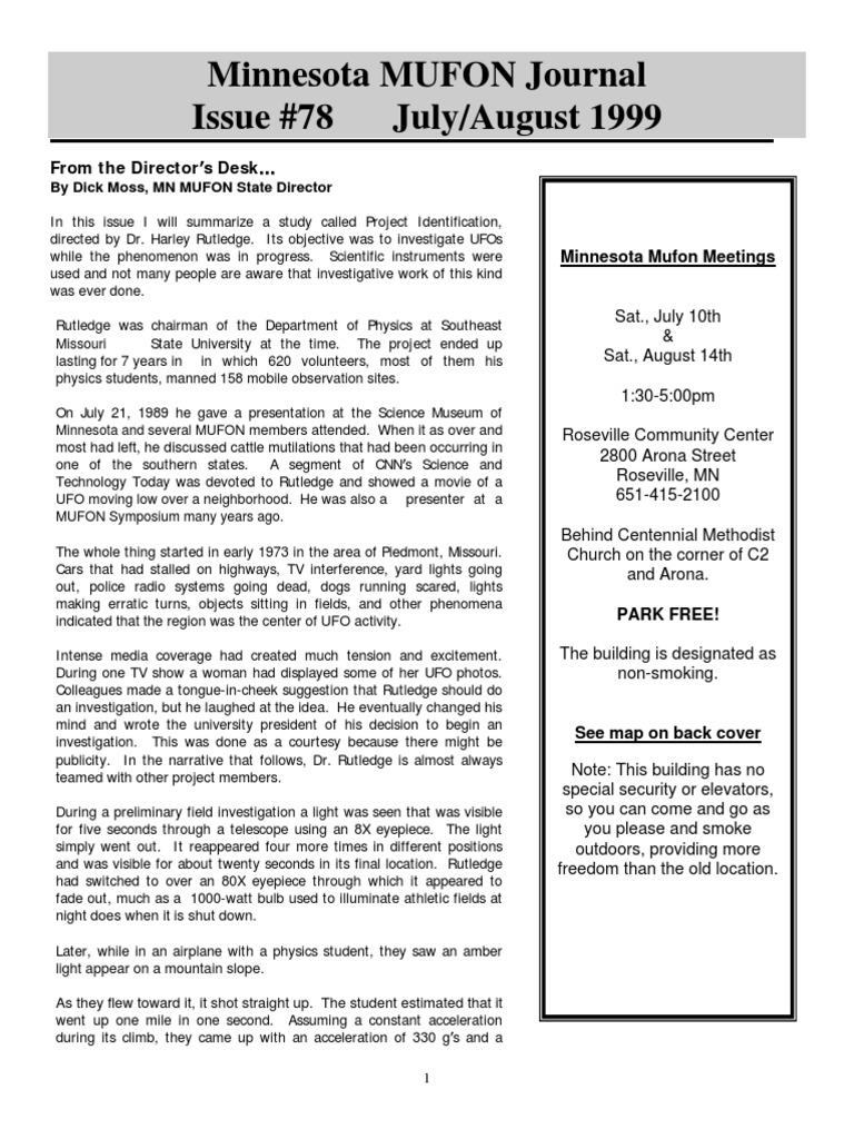 Dr. Harley Rutledge Minnesota MUFON Journal Issue#78 July-August 1999 ...