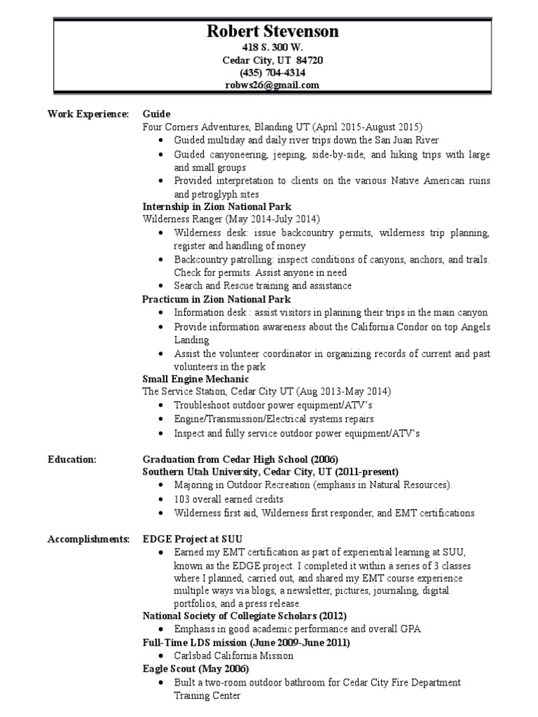Outdoor Recreation Professional Resume | PDF