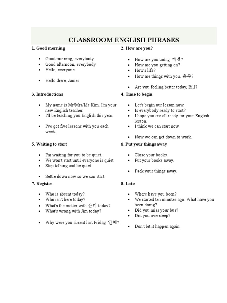 english presentation phrases school