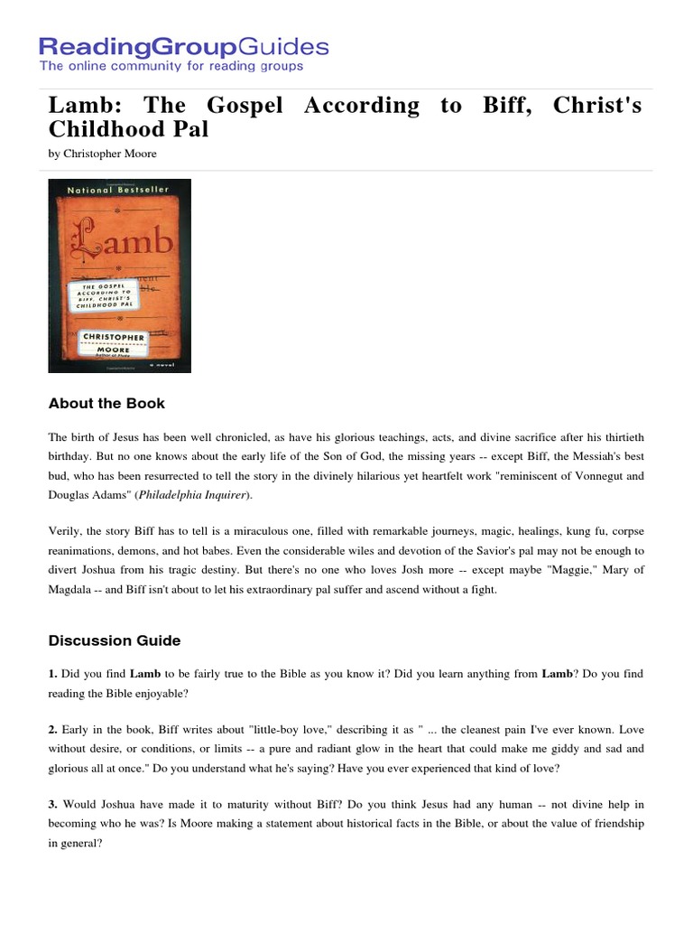 Lamb The Gospel According To Biff, Christs Childhood Pal | PDF | Lamb ...