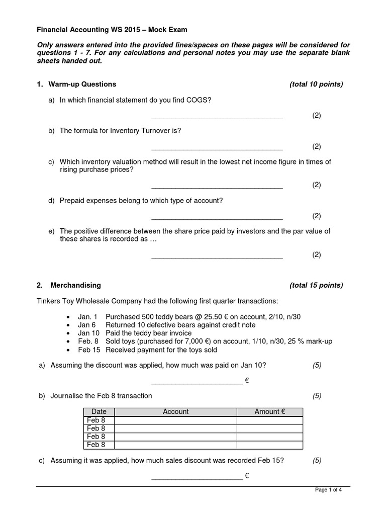 Accounting Mock Exam Value Added Tax Expense