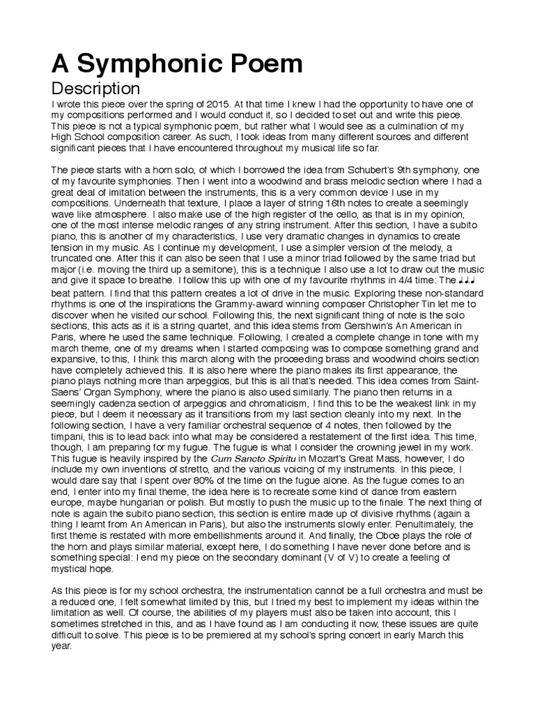 A Symphonic Poem Commentary Symphony Musical Compositions