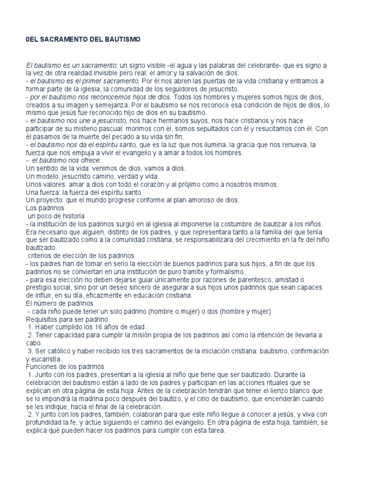 El Sacramento del Bautismo en la Iglesia | PDF | eucaristía | Bautismo