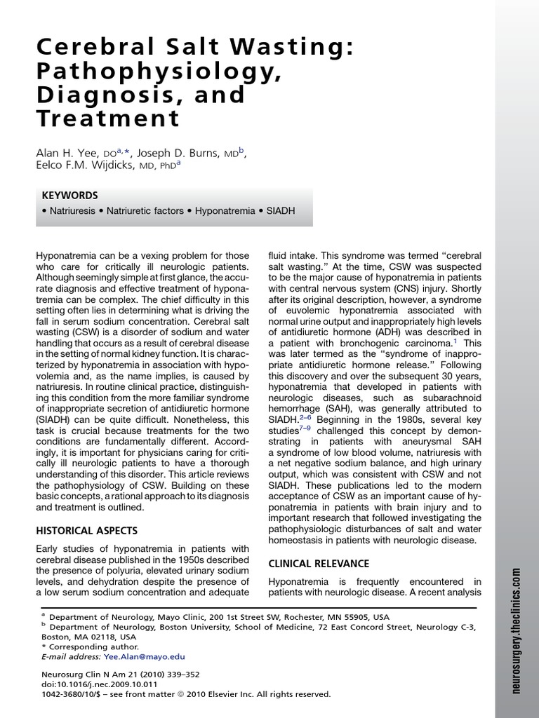 Cerebral Salt Wasting Syndrome (1) (1) Kidney Homeostasis