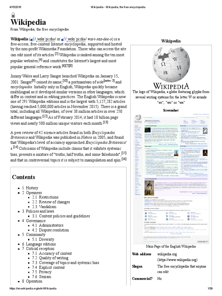 Wikipedia - Wikipedia, The Free Encyclopedia | PDF