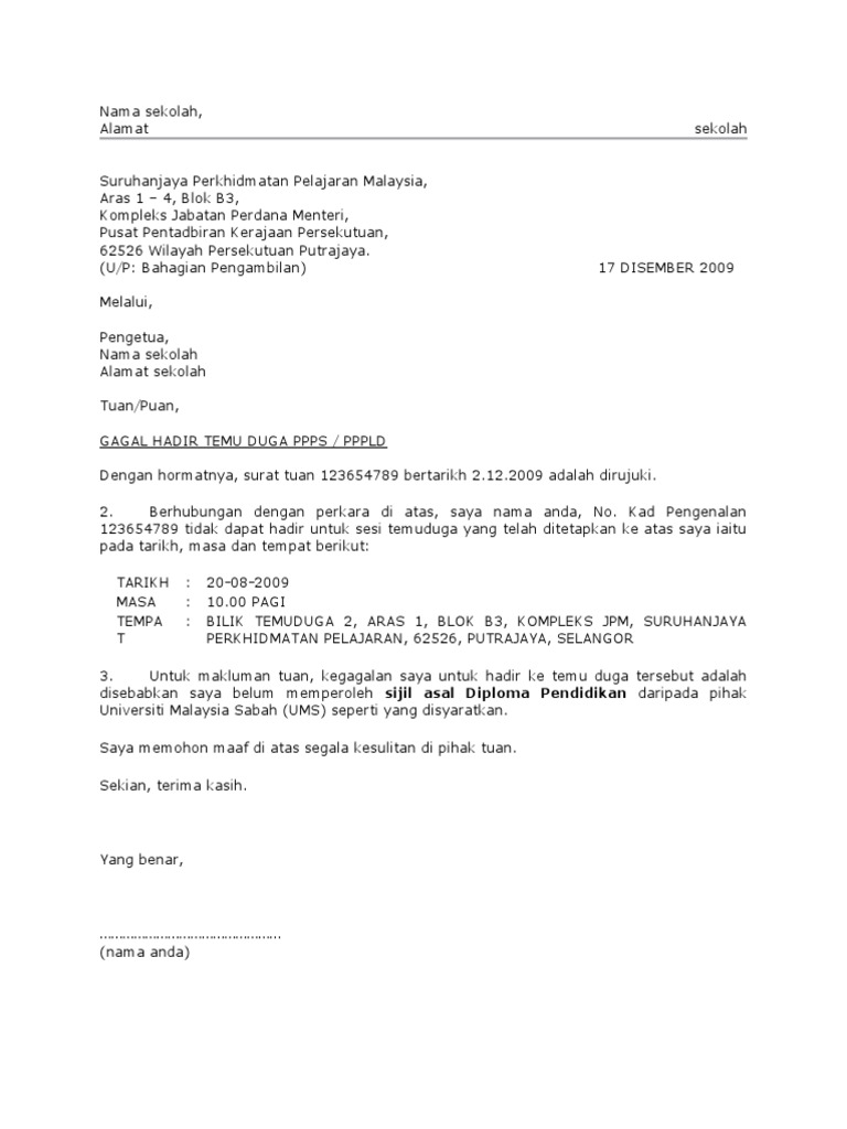 Surat Tunjuk Sebab Tidak Hadir Temuduga Melalui Pengetua Scrib Surat Tunjuk Sebab Tidak Hadir Temuduga Melalui Pengetua Scrib