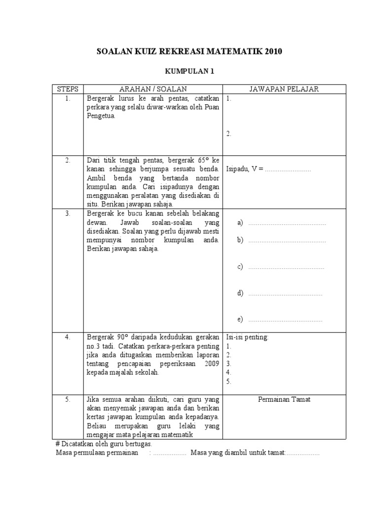 Soalan Kuiz Rekreasi Matematik 2010