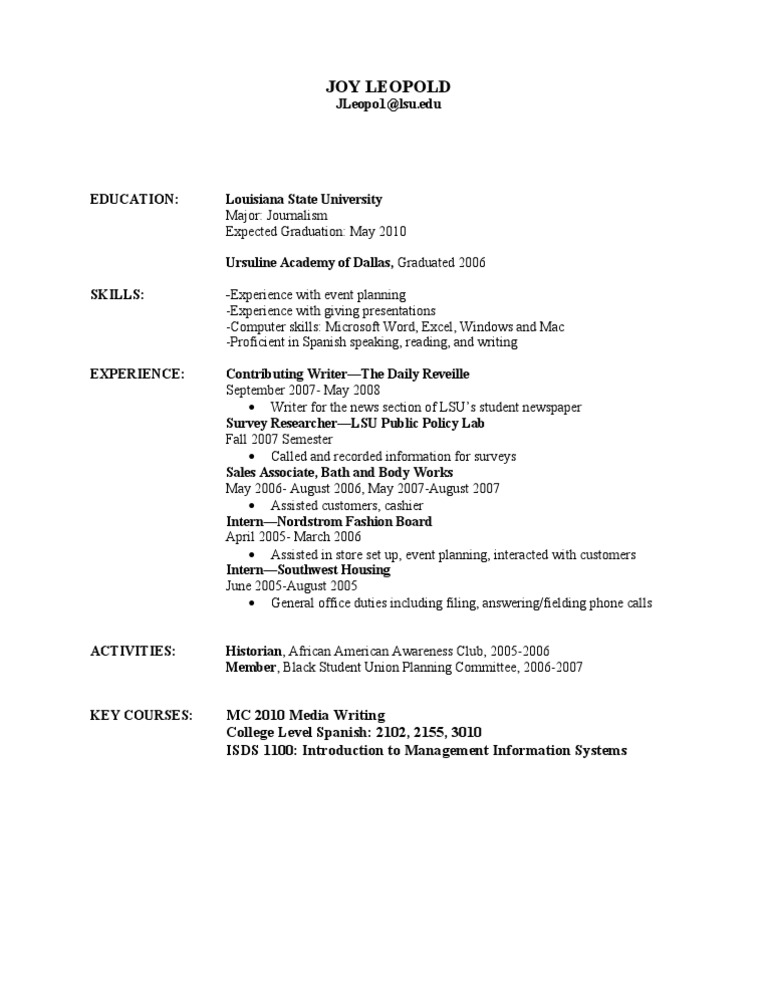 Journalism Student's Resume | PDF