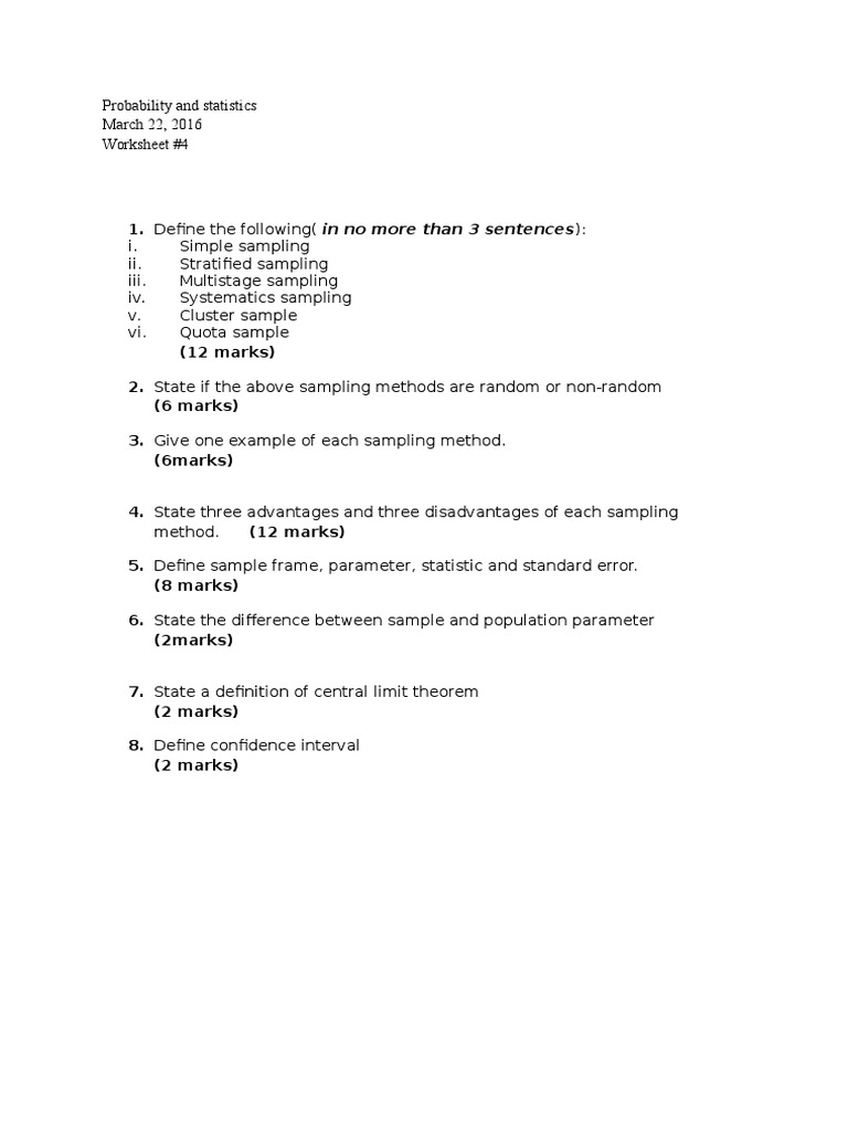 Probability and Statistics March 22, 2016 Worksheet #4 | PDF | Teaching ...