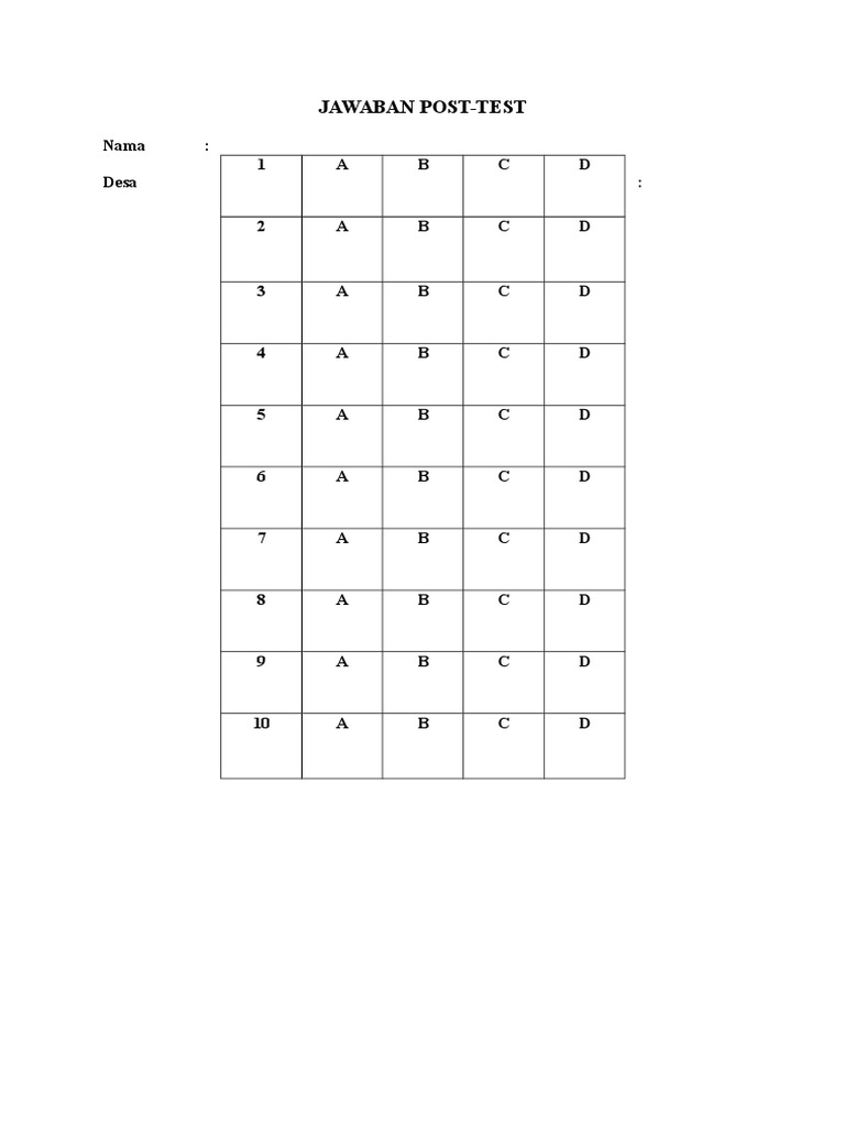Post-Test Answer Sheet Template | PDF