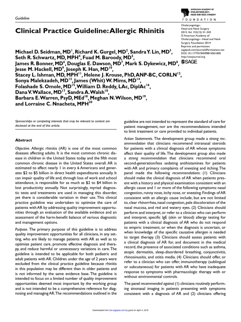 Allergic Rhinitis Guideline 2016 | PDF