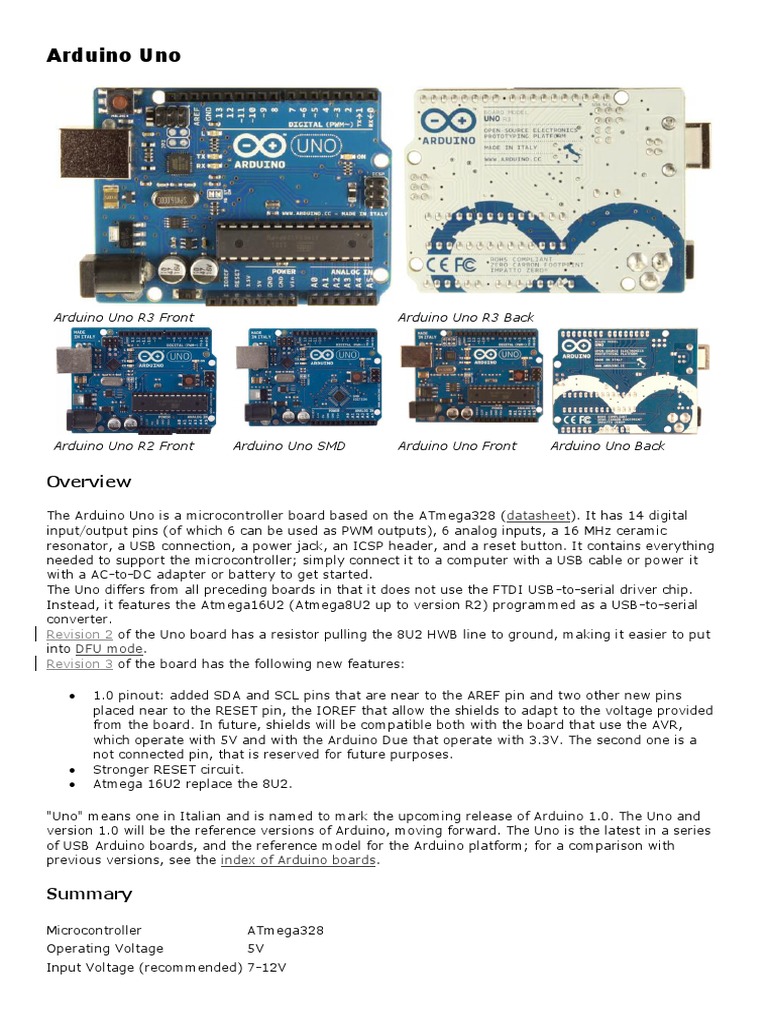 Arduino Uno Technical DataSheet | PDF