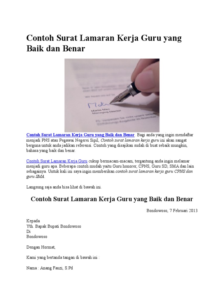 Surat Lamaran Yg Baik Dan Benar - Contoh Seputar Surat