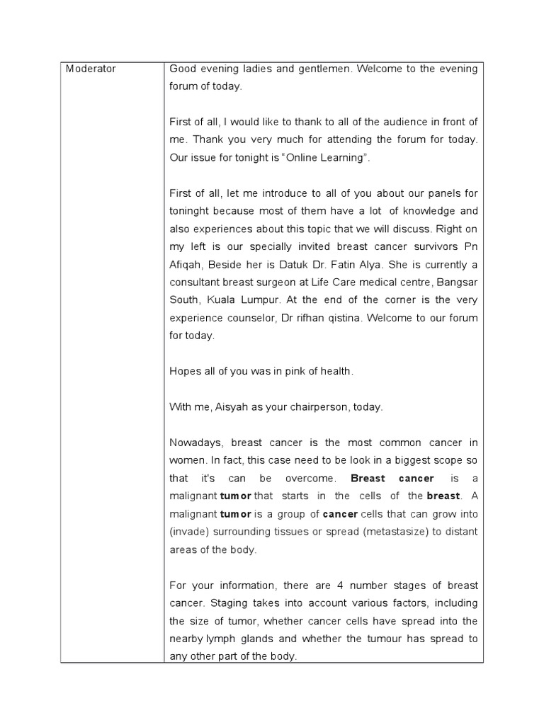 Script forum (Moderator) Breast Cancer Cancer